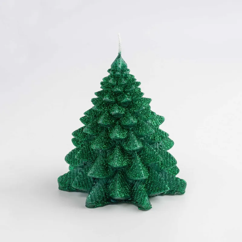 Свеча, 11x13 см, с блестками, зеленая, Елка, Fir candle