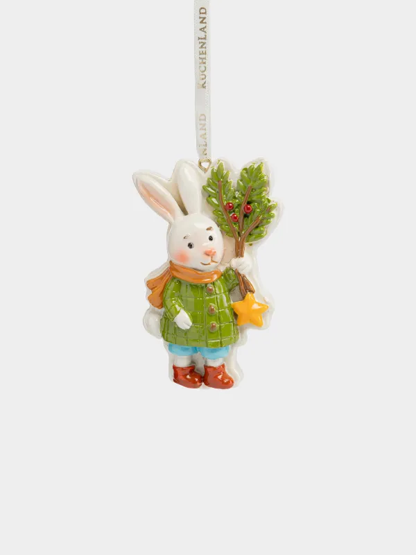 Игрушка елочная, 8 см, Заяц с веткой, Figure christmas, image-1
