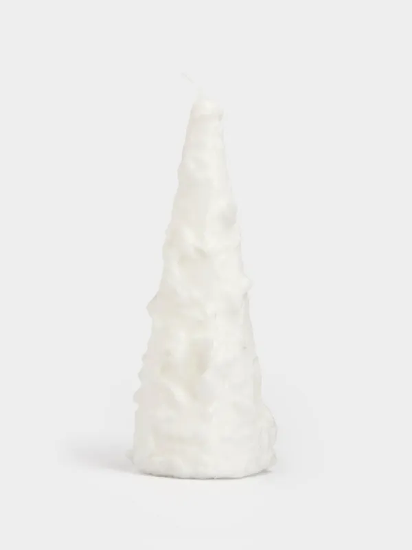 Свеча, 6x15 см, белая, Застывший снег на елке, Snowy candle, image-0
