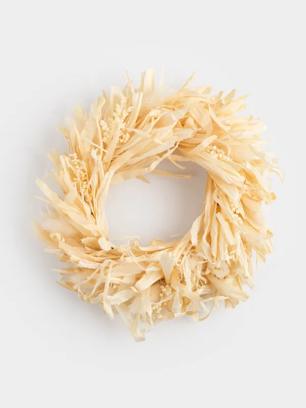 Венок декоративный, 12/23 см, сухоцветы, Лагурус с листьями, Dried flower, image-0