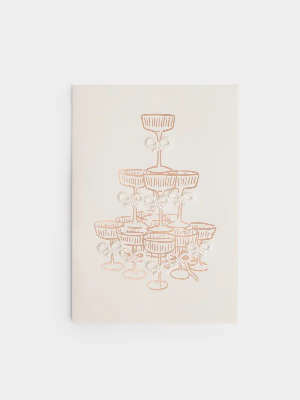 Открытка подарочная, 12х17 см, бумага, белая, Бокалы с бантами, Pearl bow, image-0