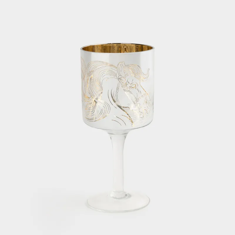 Подсвечник, 20 см, для чайной свечи, на ножке, стекло, золотистый, Лошадь, Horse gold