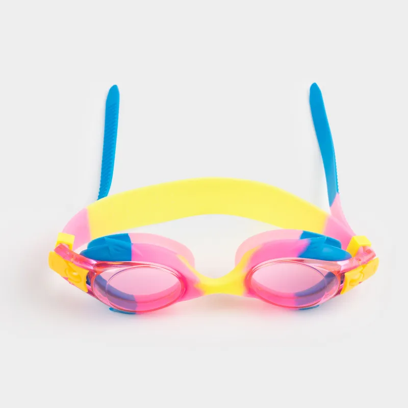 Очки для плавания, 18 см, в футляре, пластик/силикон, розово-синие, Рыбки, Swim, image-1