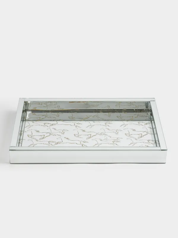 Поднос, 38x26 см, стекло, прямоугольный, зеркальный, Лошадки, Glossy, image-0