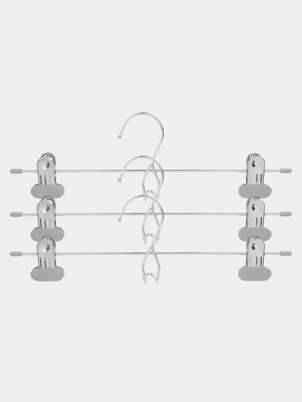 Вешалка для брюк/юбок, 33 см, 3 шт, с зажимами, металл с покрытием, серая, Colorful house, image-0