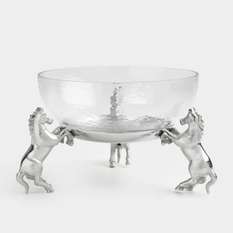 Ваза для фруктов, 25х22 см, на подставке, стекло/металл, серебристая, Кони, Horse silver