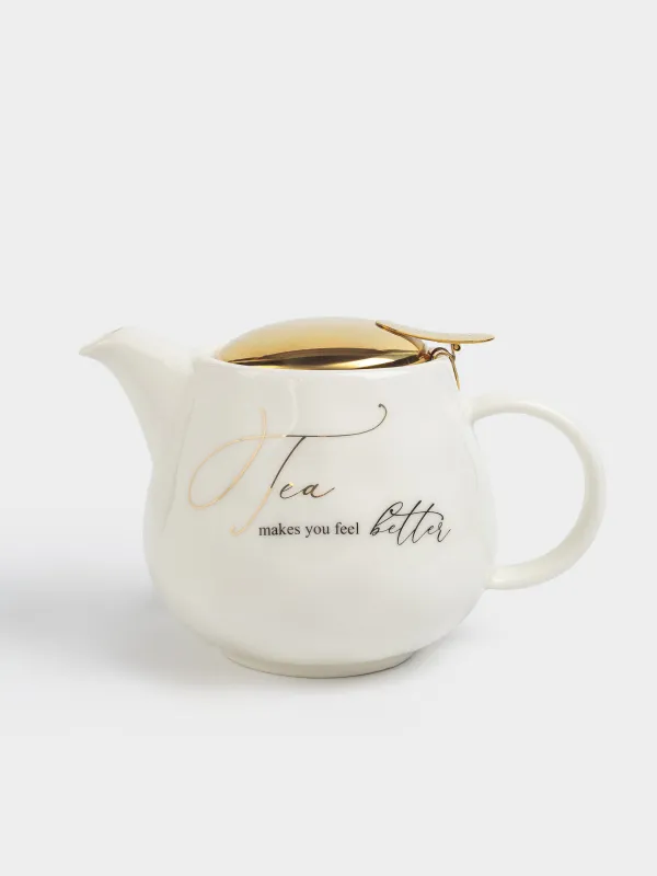 Чайник заварочный, 500 мл, фарфор P/сталь, молочно-золотистый, Мятый эффект, Crumple kitchen, image-0