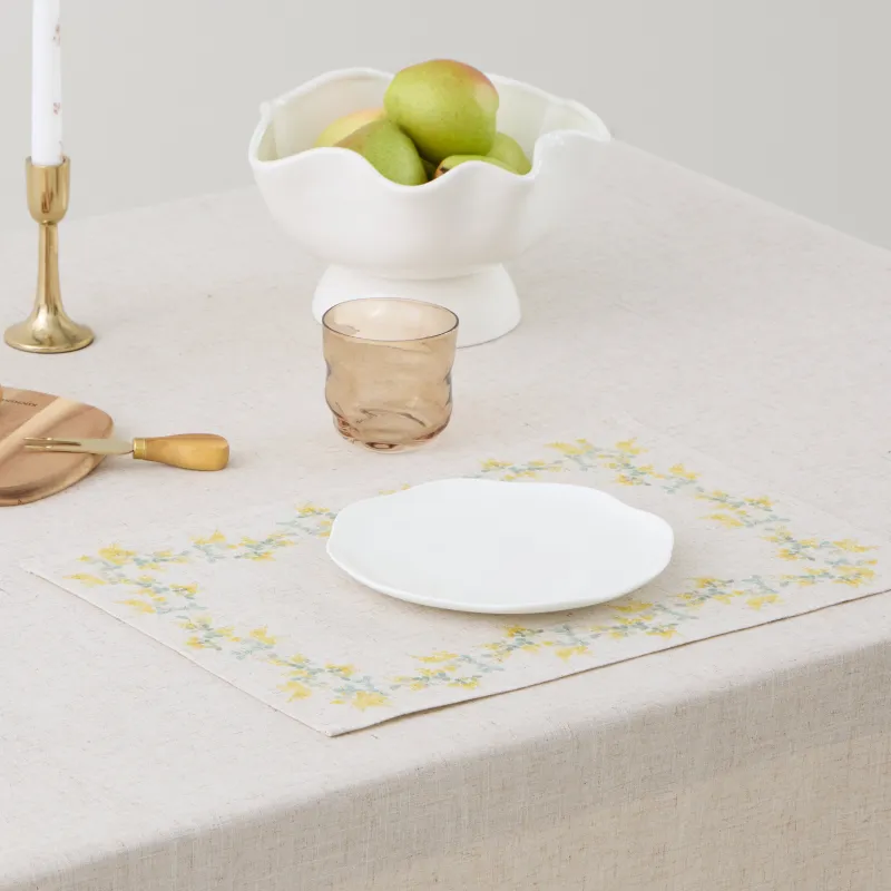 Салфетка под приборы, 30х45 см, полиэстер/лен, прямоугольная, бежевая, Мимоза, Mimosa flowers