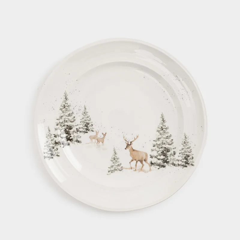 Тарелка обеденная, 27 см, керамика D, белая, Олени в снежном лесу, Woodland story