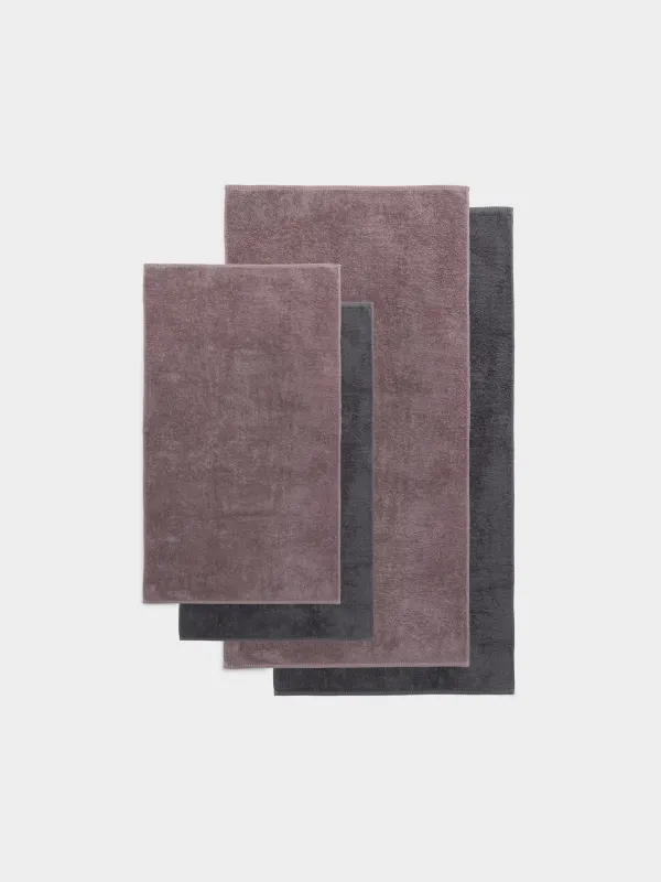 Комплект полотенец, 50х90/70х140 см, 4 шт, хлопок, темно-серый/розовый, Terry cotton, image-1