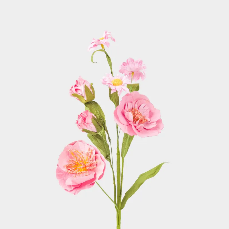 Ветка декоративная, 58 см, бумага/пластик, Розовые пионы, Flower garden, image-1