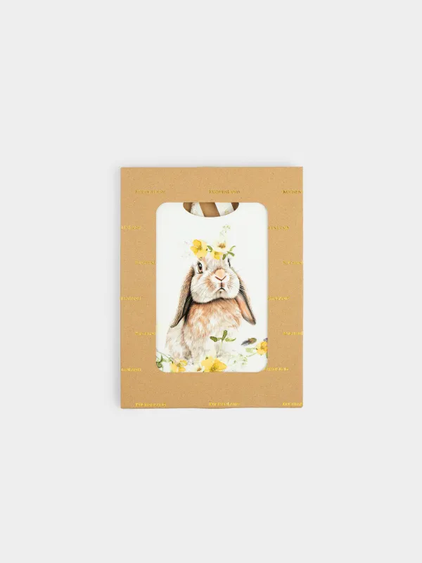 Подставка под горячее, 15x21 см, керамика/пробка, овальная, белая, Кролик, Natural Easter, image-3