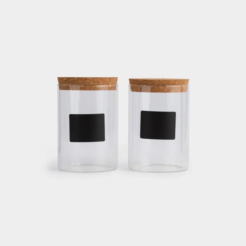 Банка для сыпучих продуктов, 800 мл, 2 шт, поле для надписи, стекло Б/пробка, Clear cork