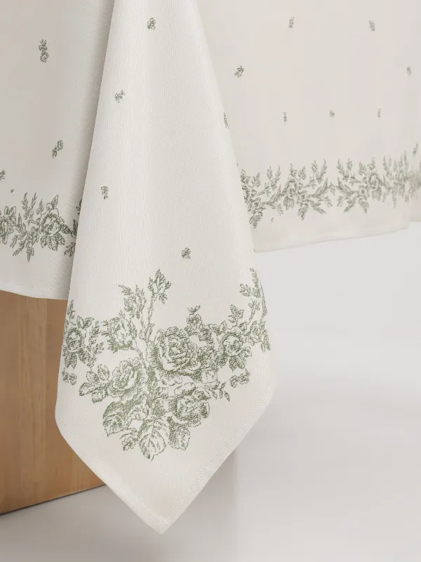 Скатерть, 160х160 см, из жаккарда, Зеленые цветы, Green flowers, image-5