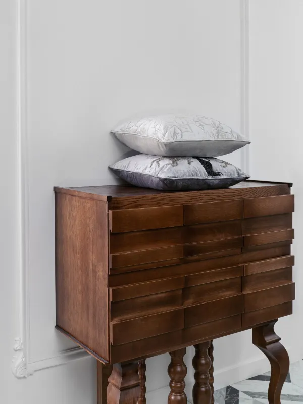 Подушка декоративная, 50х50 см, вельвет/бисер, серая, Цветы, Print, image-7