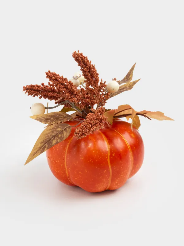 Композиция декоративная, 22 см, пенопласт/пластик, Букет в тыкве, Forest symphony decor, image-1