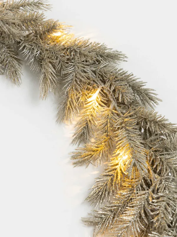 Ветка-гирлянда декоративная, 1,5 м, с подсветкой, пластик, шампань, Ель, Conifer champagne, image-2