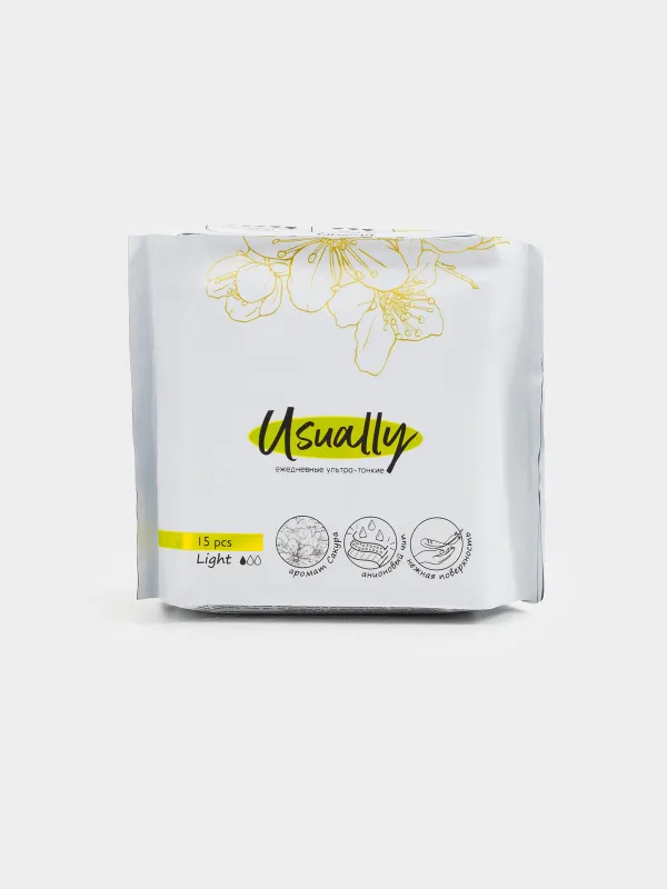 Прокладки гигиенические, 15 см, 15 шт, ежедневные, ароматизированные, Light, Usually, image-0