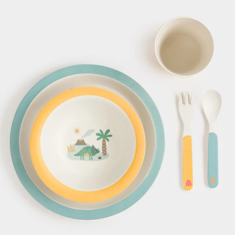 Набор посуды, детский, 1 перс, 5 пр, бамбук, желто-голубой, Динозавры, Dino, image-5