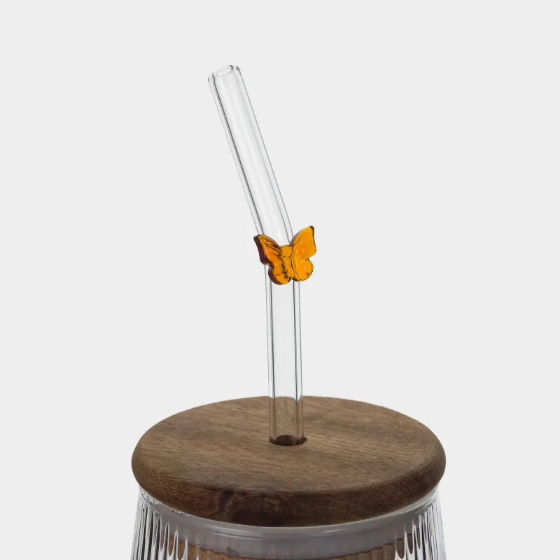 Банка для напитков, 440 мл, с трубочкой, Бабочка, Ribby wood, image-5