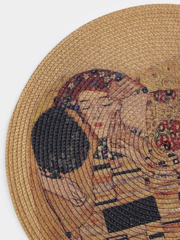 Салфетка под приборы, 38 см, полипропилен/ПЭТ, круглая, золотистая, Поцелуй, Климт, Circle print, image-2