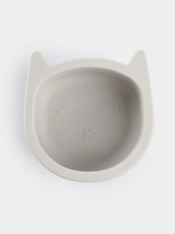 Тарелка суповая, детская, 13х5 см, на присоске, силикон, серая, Кот, Kiddy, image-2