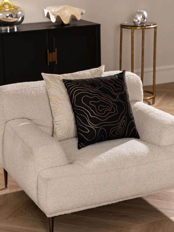 Подушка декоративная, 45х45 см, жаккард/вельвет, черная, Золотистые линии, Abstract, image-3