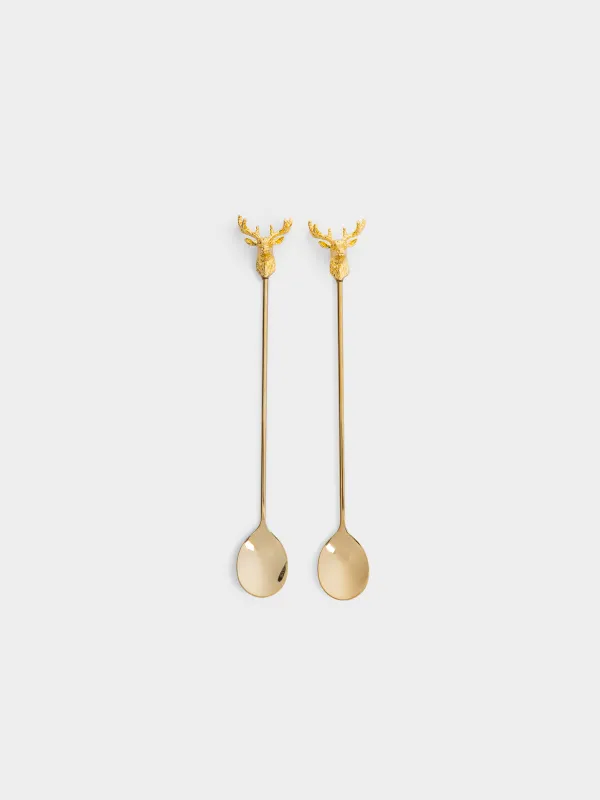 Ложка десертная, 20 см, 2 шт, Голова оленя, Deer gold, image-0