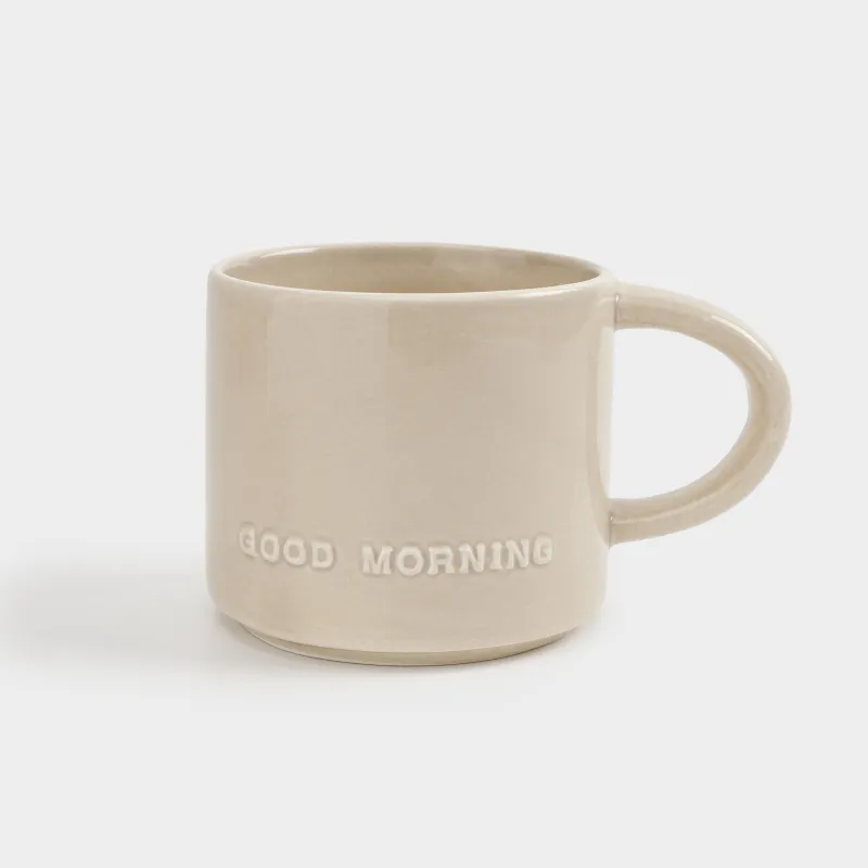 Кружка, 450 мл, керамика D, бежевая, Good morning, Great day