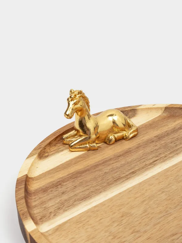 Блюдо сервировочное, 25х10 см, на ножках, дерево/полирезин, круглое, Золотистый конь, Noble tree, image-4