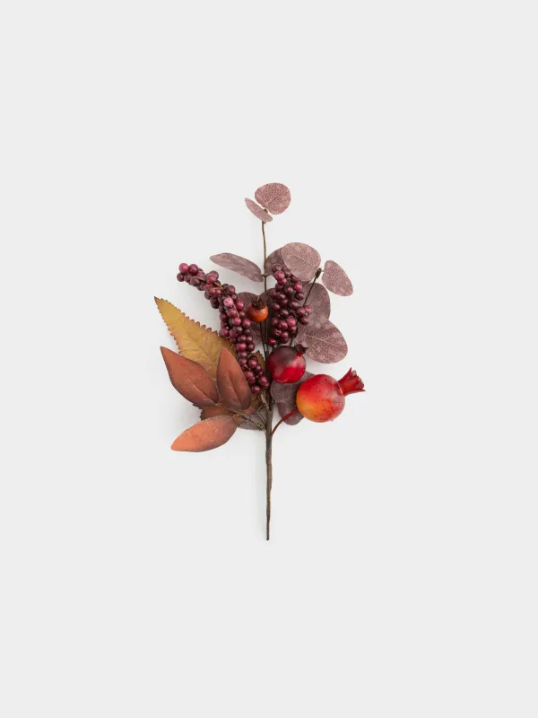 Ветка декоративная, 25 см, Красные ягоды и гранаты, Garnet decor, image-0