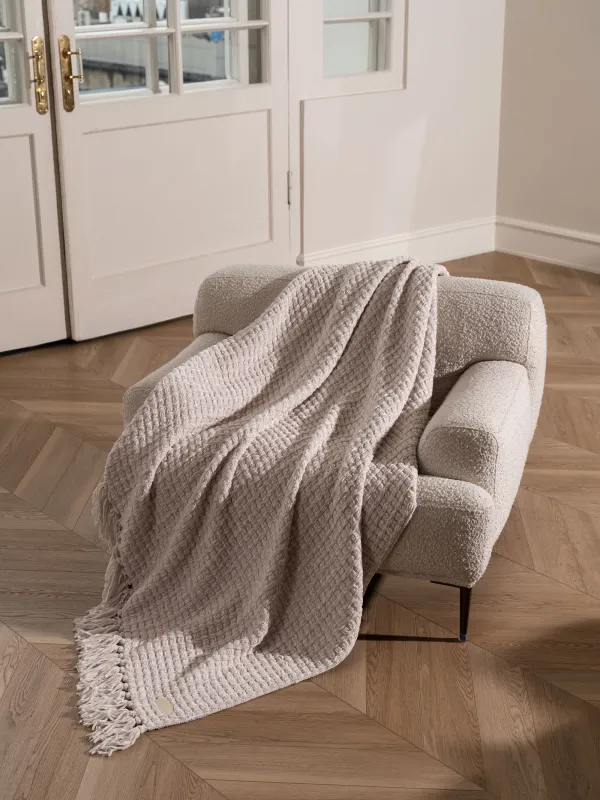 Плед, 130х160 см, с бахромой, шенилл, молочный, Chenill, image-0