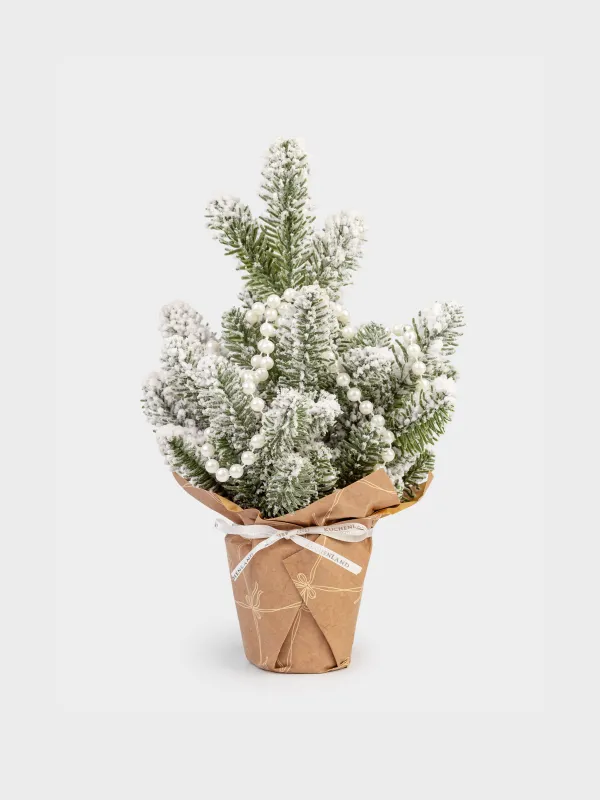 Ель искусственная, 30 см, в крафте, ПВХ, Ель в снегу с жемчугом, Snowy decor, image-0