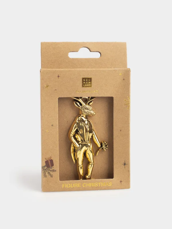 Игрушка елочная, 8 см, металл, золотистая, Олень во фраке, Figure christmas, image-4