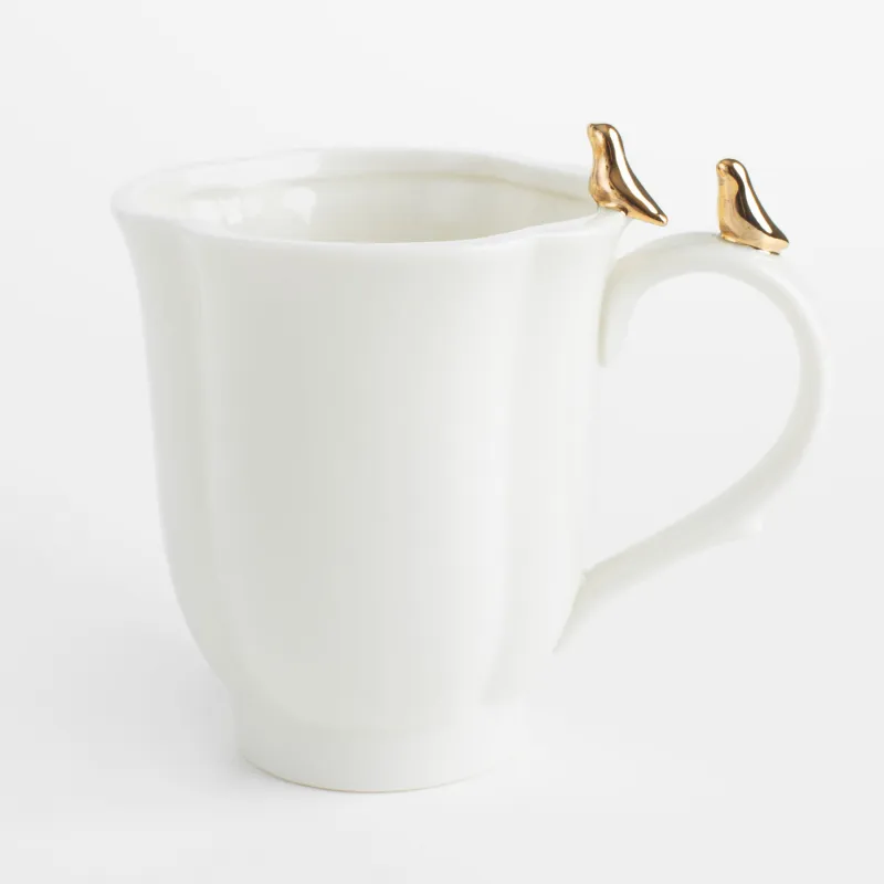 Кружка, 370 мл, фарфор P, молочная, Птицы на ручке, Paradise garden, image-0