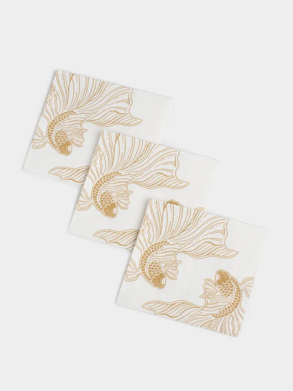 Салфетки бумажные, 21х21 см, 20 шт, квадратные, белые, Рыбки, Goldfish, image-2