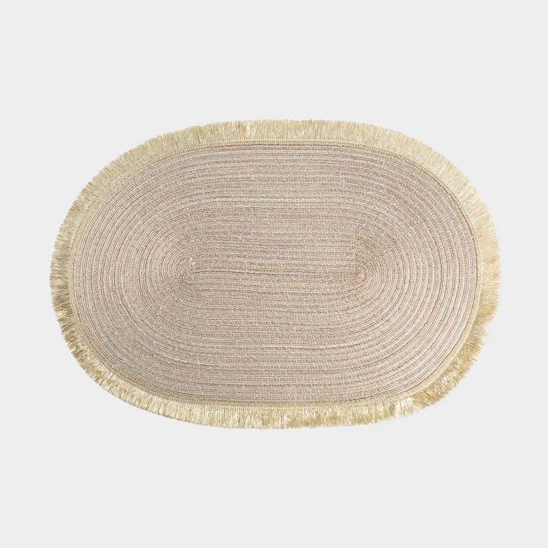 Салфетка под приборы, 30х45 см, с бахромой, полиэстер, овальная, золотистая, Rotary shine