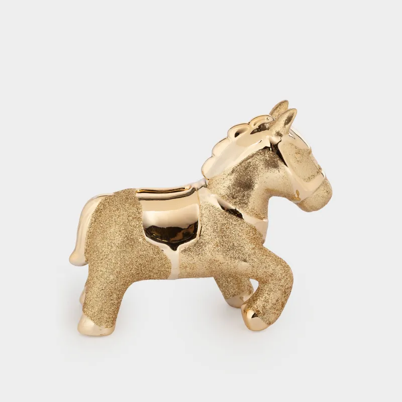 Копилка, 12 см, фарфор P, золотистая, Лошадка, Horse gold