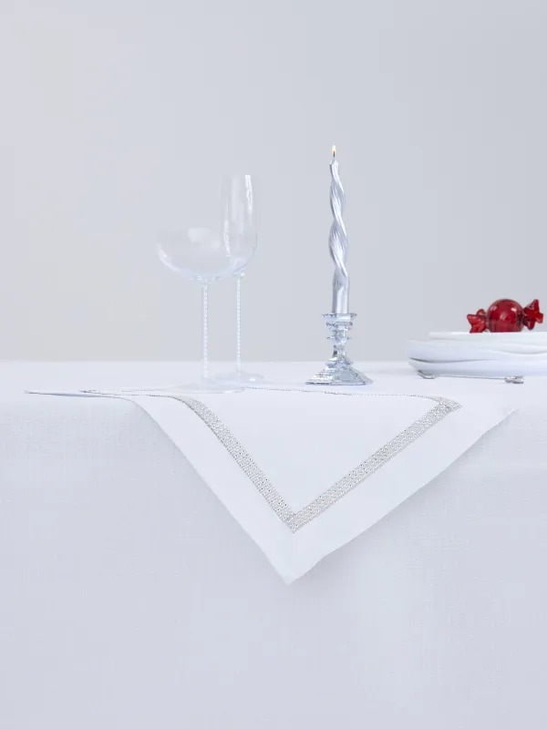 Салфетка под приборы, 30х45 см, со стразами, полиэстер, прямоугольная, белая, Rhinestones, image-4