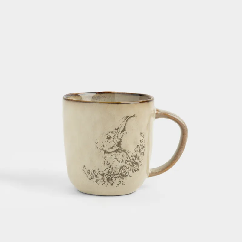 Кружка, 380 мл, керамика R, бежевая, Заяц с цветами, Rustic Easter