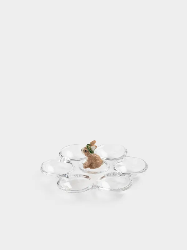 Блюдо пасхальное, 18 см, 6 отд, стекло/полирезин, Кролик, Clear figure, image-1