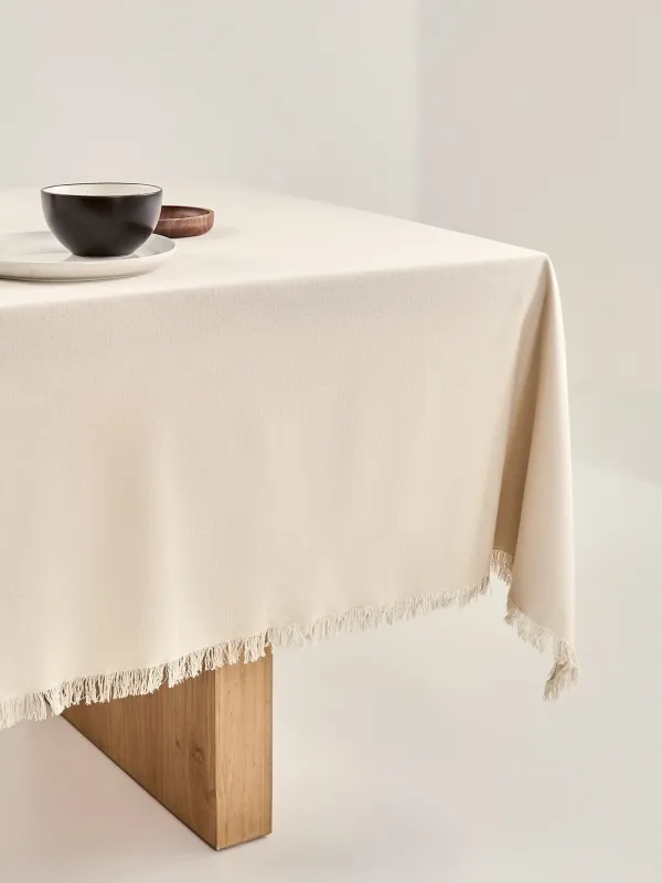 Скатерть, 160х160 см, с бахромой, хлопок, бежевая, Framed, image-3