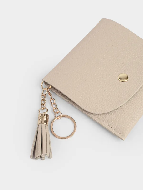 Кошелек женский, 10х10 см, на кнопке, с кисточкой, полиуретан, молочный, Memo, image-2