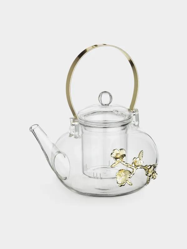 Чайник заварочный, 900 мл, стекло Б/металл, Золотистые цветы, Lux elements, image-1