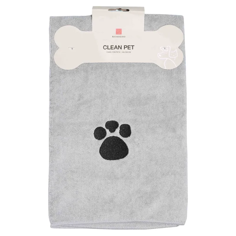 Полотенце для животных, 60х100 см, микрофибра, серое, Лапка, Clean pet, image-1