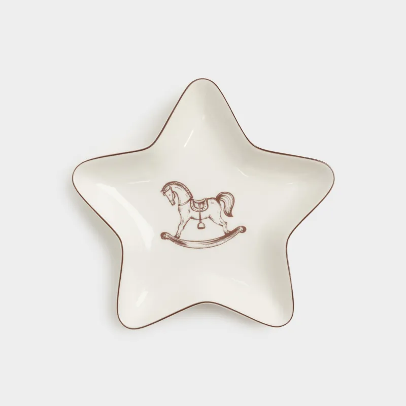 Блюдо, 18 см, фарфор N, бело-бордовое, Звезда, Лошадка-качалка, Christmas lace