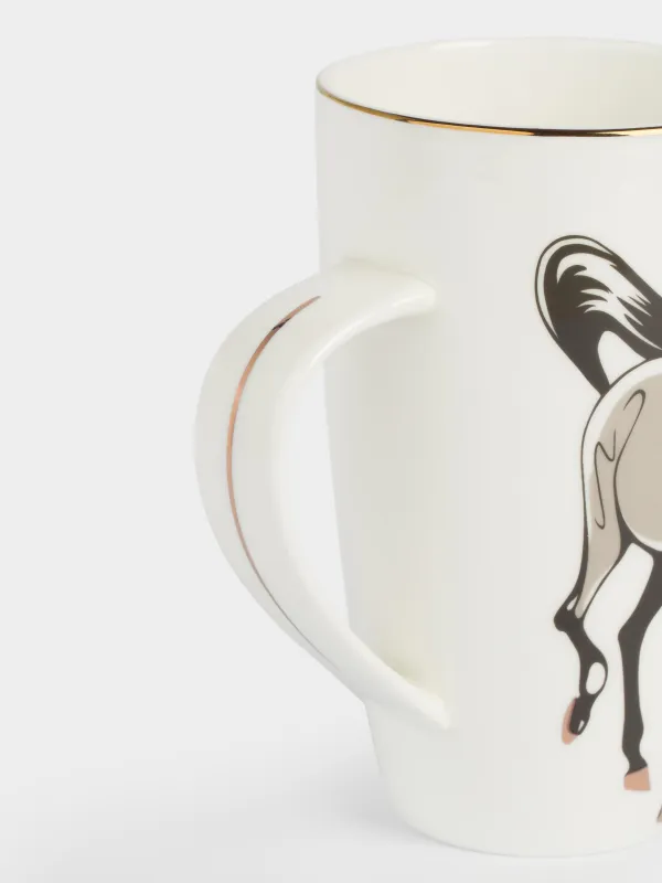 Кружка, 600 мл, фарфор F, белая, с золотистым кантом, Конь, Horse, image-2