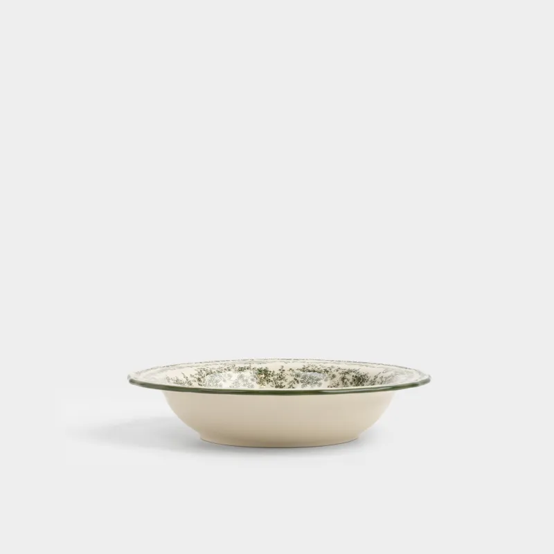 Тарелка суповая, 21x5 см, 460 мл, фарфор P, молочная, Зеленые цветы, Green lace