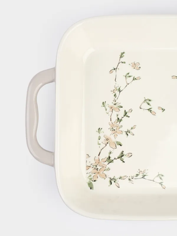 Форма для запекания, 34x24 см, керамика, прямоугольная, молочно-бежевая, Цветы, Florin, image-4