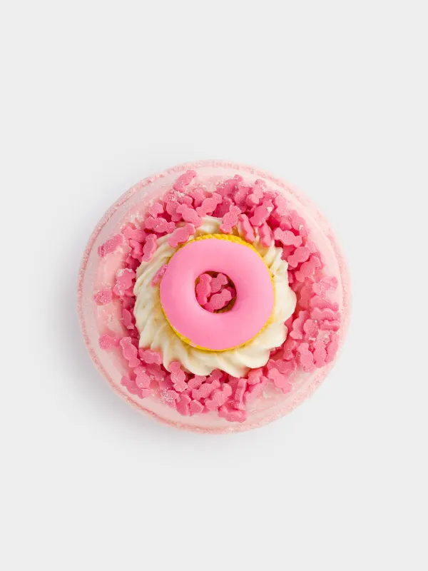 Бомбочка для ванны, 130 гр, с игрушкой, розовая, Клубничный йогурт, Пончик, Food spa, image-0